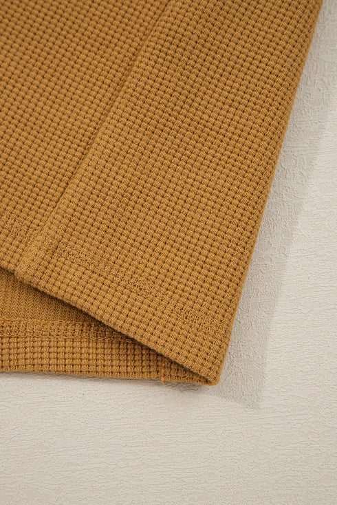 Mixed Texture Waffle Knit V Neck Pullover Top