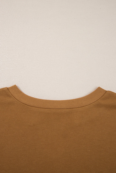Mixed Texture Waffle Knit V Neck Pullover Top
