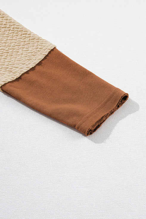 Mixed Texture Waffle Knit V Neck Top