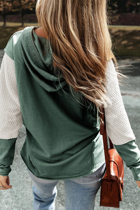 Mixed Texture Waffle Knit V Neck Top