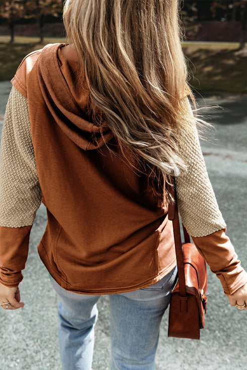 Mixed Texture Waffle Knit V Neck Top