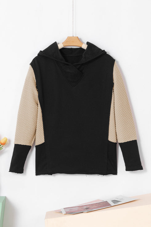 Mixed Texture Waffle Knit V Neck Top