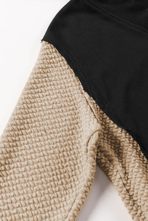 Mixed Texture Waffle Knit V Neck Top