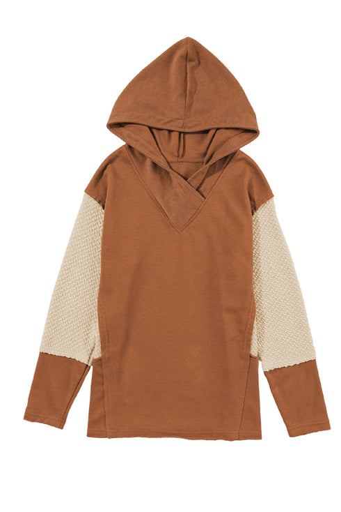 Mixed Texture Waffle Knit V Neck Top