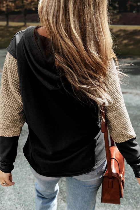 Mixed Texture Waffle Knit V Neck Top