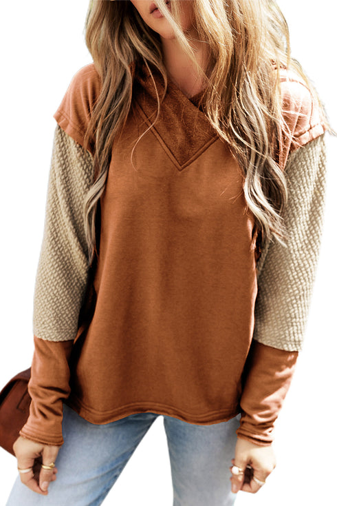 Mixed Texture Waffle Knit V Neck Top