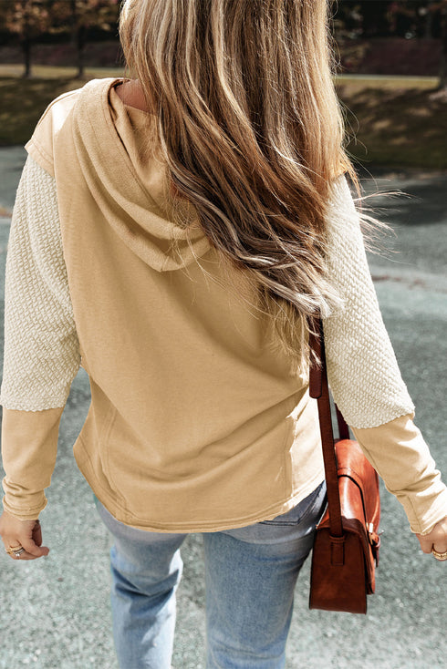 Mixed Texture Waffle Knit V Neck Top