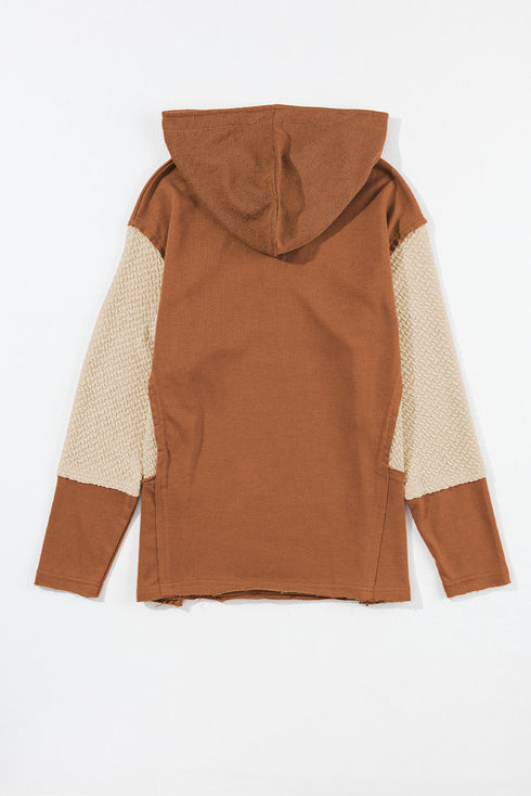 Mixed Texture Waffle Knit V Neck Top