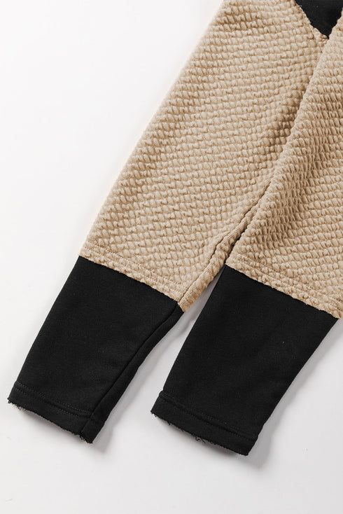 Mixed Texture Waffle Knit V Neck Top