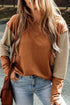 Mixed Texture Waffle Knit V Neck Top