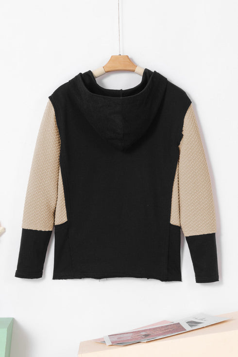 Mixed Texture Waffle Knit V Neck Top
