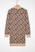 Mock Neck Animal Print Knit Sweater Dress