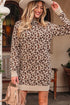 Mock Neck Animal Print Knit Sweater Dress