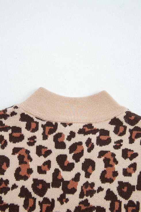 Mock Neck Animal Print Knit Sweater Dress