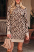 Mock Neck Animal Print Knit Sweater Dress