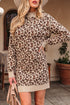 Mock Neck Animal Print Knit Sweater Dress