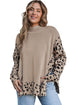 Mock Neck Animal Print Sleeve Relaxed Fit Sweater