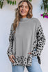 Mock Neck Animal Print Sleeve Relaxed Fit Sweater