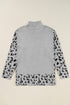 Mock Neck Animal Print Sleeve Relaxed Fit Sweater