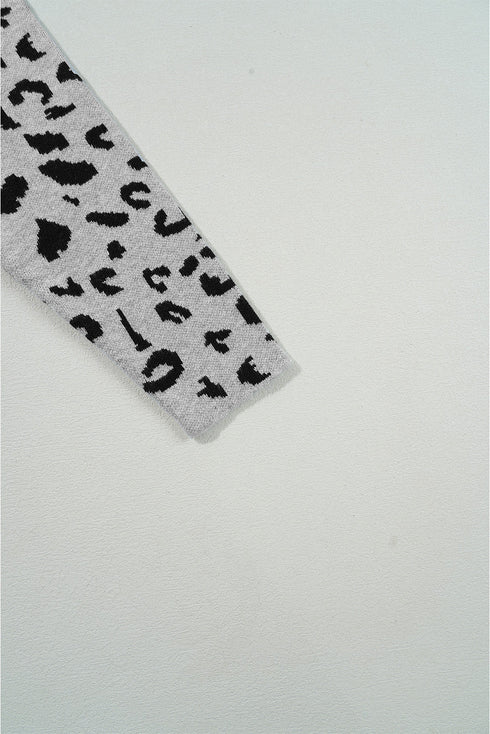 Mock Neck Animal Print Sleeve Relaxed Fit Sweater