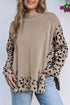 Mock Neck Animal Print Sleeve Relaxed Fit Sweater