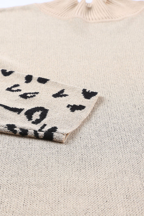 Mock Neck Animal Print Sleeve Relaxed Fit Sweater