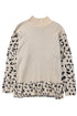 Mock Neck Animal Print Sleeve Relaxed Fit Sweater