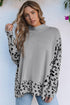 Mock Neck Animal Print Sleeve Relaxed Fit Sweater