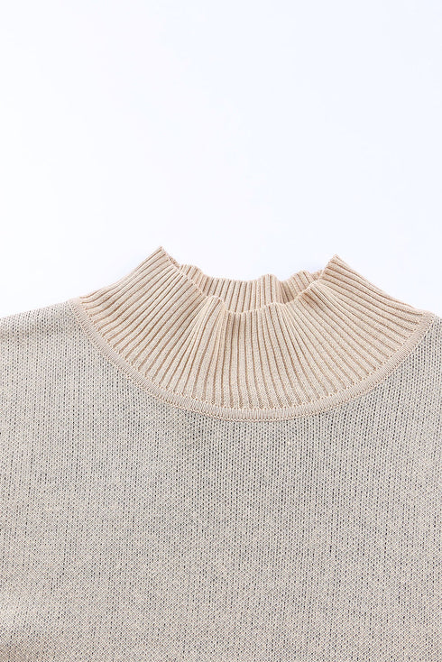 Mock Neck Animal Print Sleeve Relaxed Fit Sweater