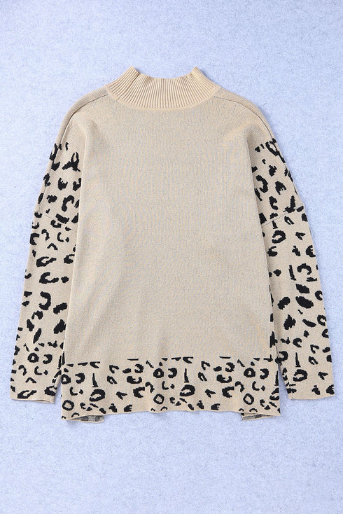 Mock Neck Animal Print Sleeve Relaxed Fit Sweater