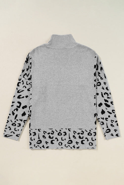 Mock Neck Animal Print Sleeve Relaxed Fit Sweater