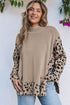 Mock Neck Animal Print Sleeve Relaxed Fit Sweater