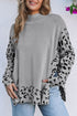 Mock Neck Animal Print Sleeve Relaxed Fit Sweater