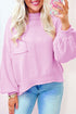 Mock Neck Balloon Sleeve Patch Pocket Knit Sweater