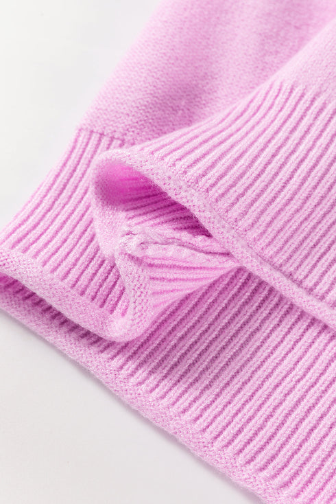 Mock Neck Balloon Sleeve Patch Pocket Knit Sweater