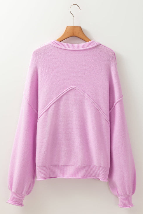 Mock Neck Balloon Sleeve Patch Pocket Knit Sweater
