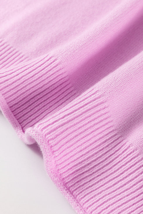 Mock Neck Balloon Sleeve Patch Pocket Knit Sweater