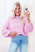 Mock Neck Balloon Sleeve Patch Pocket Knit Sweater