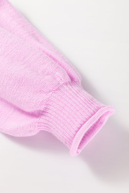 Mock Neck Balloon Sleeve Patch Pocket Knit Sweater