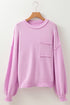 Mock Neck Balloon Sleeve Patch Pocket Knit Sweater