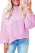 Mock Neck Balloon Sleeve Patch Pocket Knit Sweater