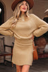 Mock Neck Balloon Sleeve Textured Knit Skirt Set