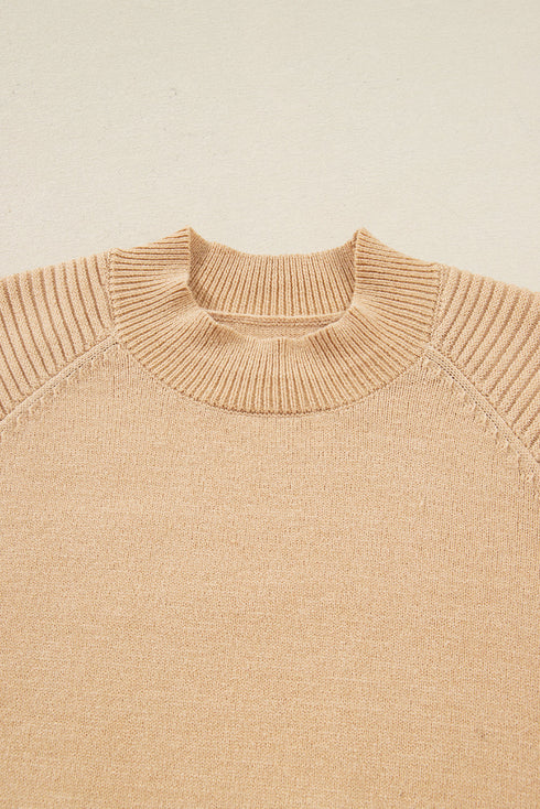 Mock Neck Balloon Sleeve Textured Knit Skirt Set