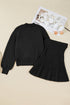 Mock Neck Balloon Sleeve Textured Knit Skirt Set