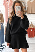Mock Neck Balloon Sleeve Textured Knit Skirt Set