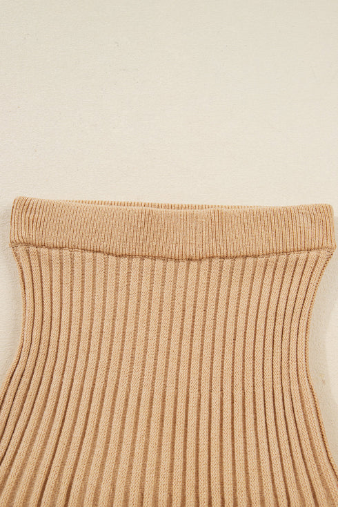 Mock Neck Balloon Sleeve Textured Knit Skirt Set