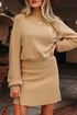 Mock Neck Balloon Sleeve Textured Knit Skirt Set
