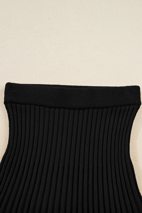 Mock Neck Balloon Sleeve Textured Knit Skirt Set