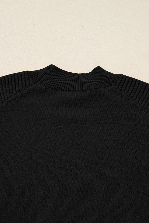 Mock Neck Balloon Sleeve Textured Knit Skirt Set