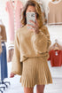 Mock Neck Balloon Sleeve Textured Knit Skirt Set